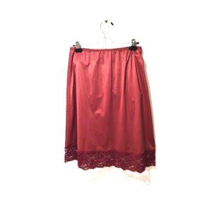 VTG Rustic Red Nylon Half Slip Wide Floral Lace  Hanna Canada M Romantic Floral